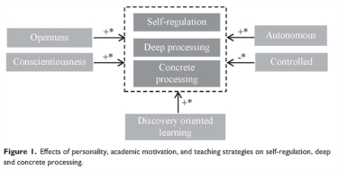 The “+*” indicates that a learning environment with that quality would have a significant positive effect on the desired actions of students. On the other hand, the “-*” indicates that the quality would have a significant negative effect on the actions (Donche). 